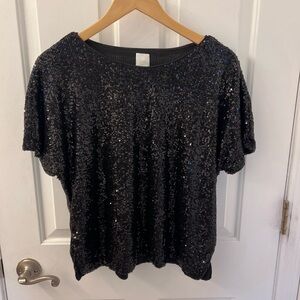 H&M Black Sequin Short Sleeve Top